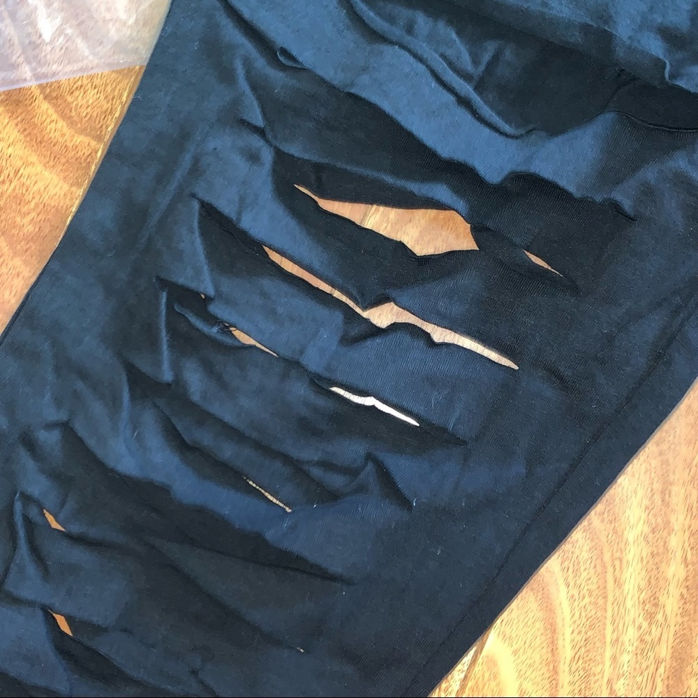 Nasty Gal High Waisted Shredded Black Leggings Ripped NWT - Picture 12 of 14